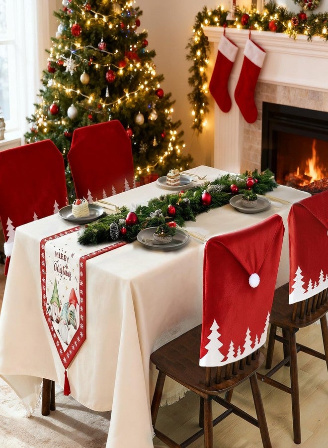 MSJGA 4 Pcs Christmas Chair Covers with Red Santa Claus Hat Xmas Chair Slipcovers Set for Christmas Holiday Home, Kitchen, Dining Room, and Office Decorations - Image 2